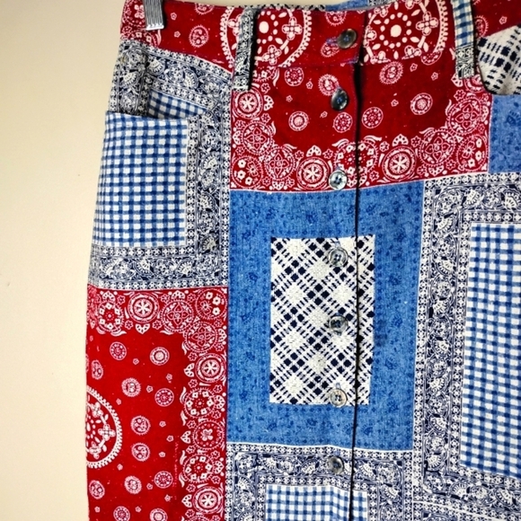 Vintage NY LINE 100% Silk Patchwork Bandana Mini Skirt - Picture 4 of 8